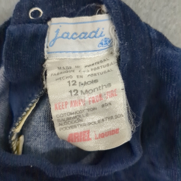 Vintage Jacadi Velvet Blue Bear Jumpsuit Pajamas 12MO - Picture 7 of 10